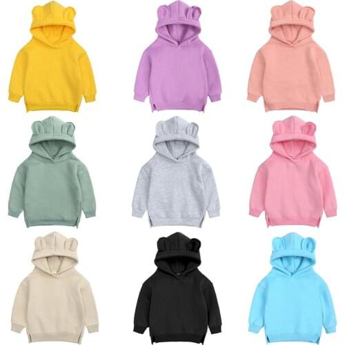 #50 9 Colors Kids Sweatshirts Spring Kids Hoodies Bear Ears Baby Boys Girls Hoody Children Pullover Outerwear Moletom Feminino