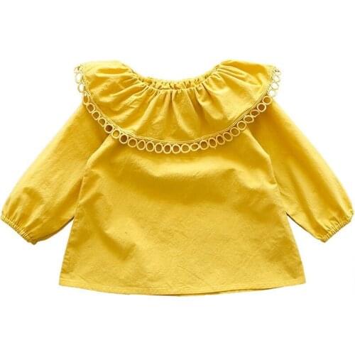 Spring kids baby girls clothes doll collar white bottoming shirt children girl round neck tops fashion kids long sleeve shirt