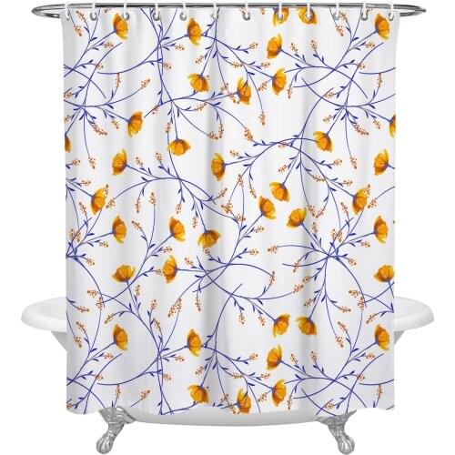 Vintage Flower Yellow Flower Plant Leaf Autumn Shower Curtain Waterproof Polyester Fabric Shower Curtains Home Decor Curtain