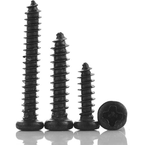 500pcs/lot M3 M4 4/6/8/10/12/14/16/18/20/22/25/30/35mm screw black carbon steel phillips round pan head tapping screws
