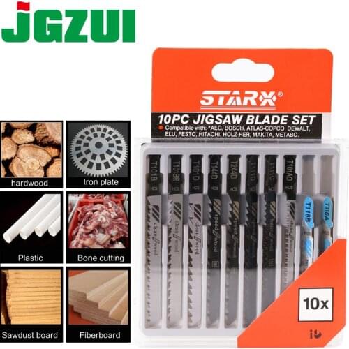1 packs High Quality 10pcs Hcs HSS Ground Teeth Straight Cutting T-Shank Jig Saw Blade for Wood