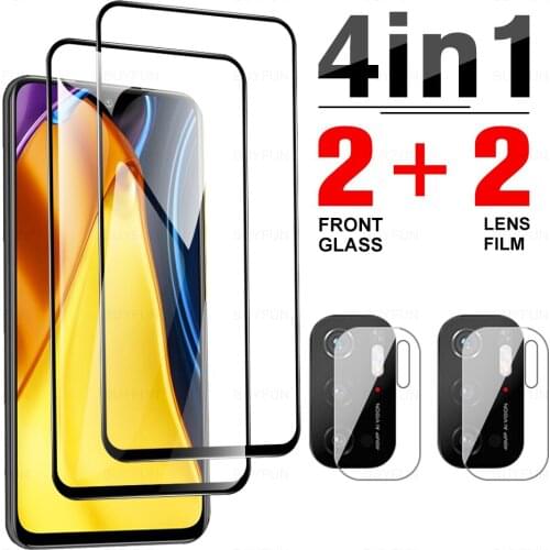 4in1 full cover tempered glass for xiaomi poco m3 pro camera lens protector for xiamoi poco m3 x3 pro x3 nfc f3 screen hd film