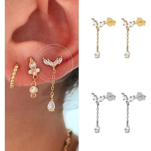 925 Sterling Silver Ear Needle Ladies Long Pendant Wings With Diamond Stud Earrings Simple And Fashionable Birthday Prom Gift