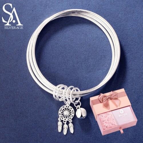 SA SILVERAGE Three Times Bell Luxury Jewelry Send Friend 32g Dream Catcher 999 Sterling Silver Bracelet Female Young Female