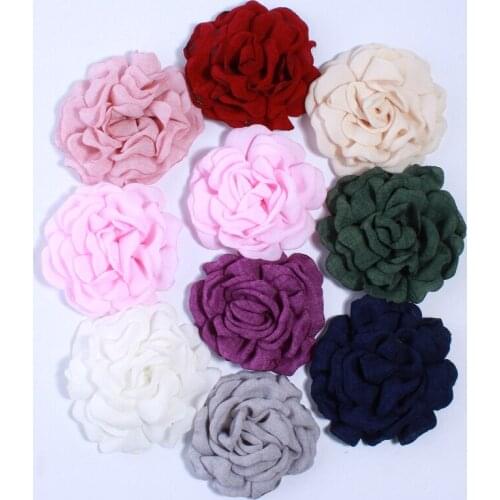 120PCS 8CM 3inch Fashion Korea Hemp Burned Fabric Flowers For Hair Clips Lovely Camellia Blossom Flower U Pick Color