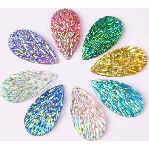 BOLIAO 15Pcs 16*29mm Water Drop Shape AB Color Resin Flat Back Glue on Clothes Handmade Art Work Decoration Craft DIY R278