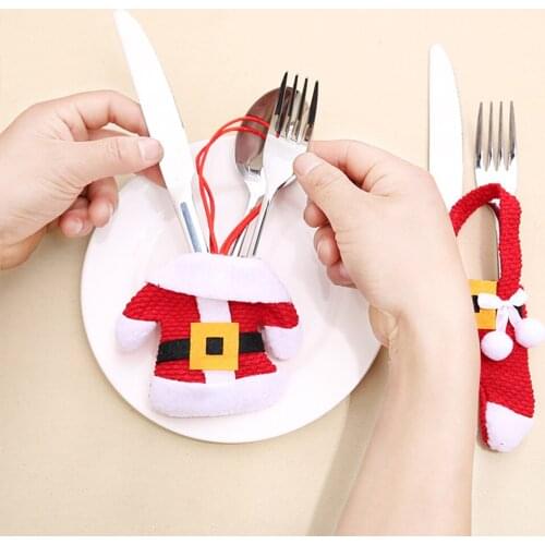 2pcs/Set Christmas Tableware Holder High Quality Clothes Pants Spoon Knife Fork Cutlery Cover Rack Set Natal New Year Home Decor