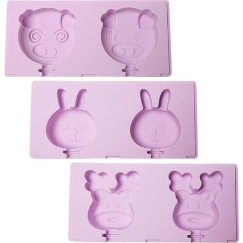 2019 New DIY ice cream mold 2 even cartoon silicone ice cream popsicle mold popsicle with lid ice tray