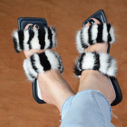 2021 Ladies Slippers Luxury Designer Brand Sandals Ladies 100% Mink Fur Slippers Womens Home Slippers Plush Womens Shoes