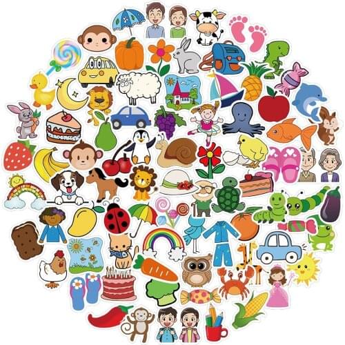 90pcs Cartoon Stickers Training Baby Cognition Refrigerator Scooter Laptop Luggage Graffiti Waterproof Sticker Toy for Kid Gift
