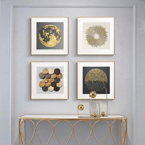 Abstract Golden Coin Line Wall Art Poster Retro Luxury Canvas Painting Nordic Minimalist Pictures for Living Room Home Decor