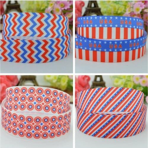 10 Yards 22mm 7/8" independence Day chevron red blue Printed grosgrain ribbon hair bow DIY hair accessories retail B0929