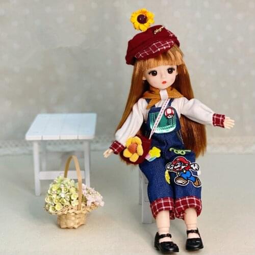 Bjd 30cm Doll 13 Joints Movable 3D Eyes 6 Points Dress Up Doll Fashion Clothes Pants Dress Suit Girl Dress Up Toy Birthday Gift