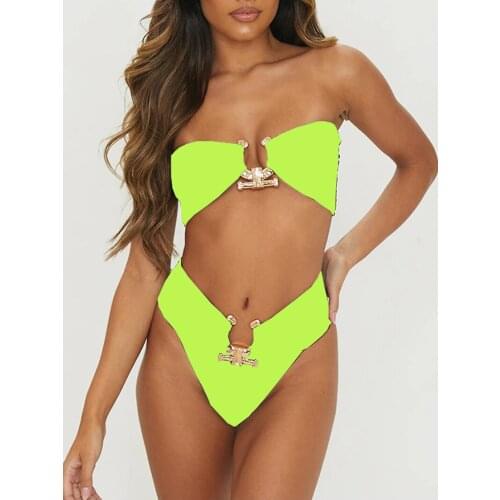 Diamond Sexy High Waist Bikini Women Brazilian Swimsuit 2 Piece Bathing Suit Push Up Swim Wear Bandeau Swimwear Ring Beachwear