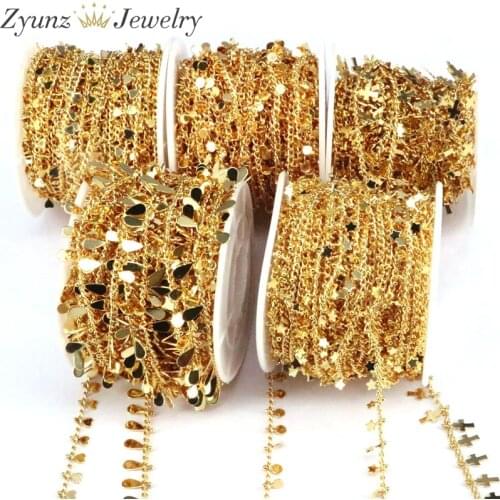 5 Meters, Heart/Drop/Star/Cross/Round Chains Necklace Component for DIY Bracelet Handicraft Anklets Jewelry Making Accessories