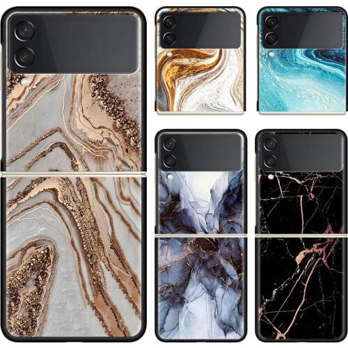 Phone Case For Samsung Galaxy Z Flip 3 5G Black Hard Cover ZFlip 3 Luxury Shockproof Bumper Cases Fundas Luxury Marble Pattern