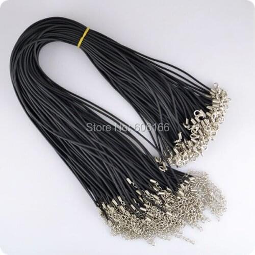 100x 45cm 18'' Black Rubber Necklace for Pendant Quality Cord 2mm String Strap Lobster Clasp Choker Necklace DIY Fashion Jewelry