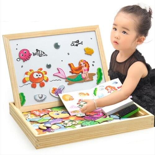 Wooden Multifunction Children Animal Puzzle Writing Magnetic Drawing Board Blackboard Learning Education Toys For Kids