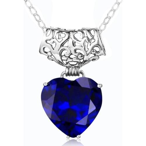 Blue Sapphire Sterling Silver Pendants Heart Shape Created Gemstone Pendant S925 Classic Style Pendant for Women Jewelry Design
