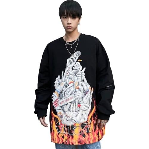 Graphic Long Sleeve T-Shirts For Men Streetwear Fashion Cotton Crewneck Tees