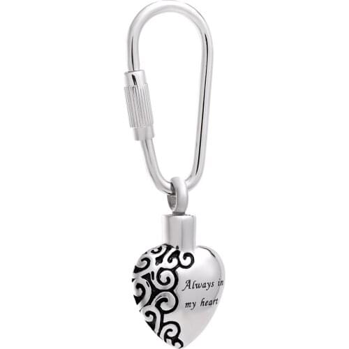 Engraved Always in my heart Key Chain Mini Urn For Human Ashes Stainless Steel Cremation Jewelry Pendant Keepsake Key Ring