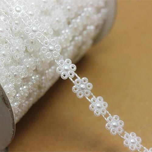 25m/roll 9mm delicate little flower Shape Imitation Pearls Chain flatback DIY Wedding Dress Decoration,V22
