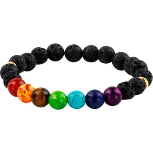 SUNYIK 7 Chakra Stone Bracelet,Black Lava Rock,Healing Energy,Balancing Reiki,Yoga Jewelry