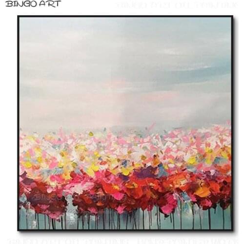 Pure Hand-painted Beauty Abstract Oil Painting on Canvas Handmade Colorful Abstract Knife Flower Painting for Living Room Decor