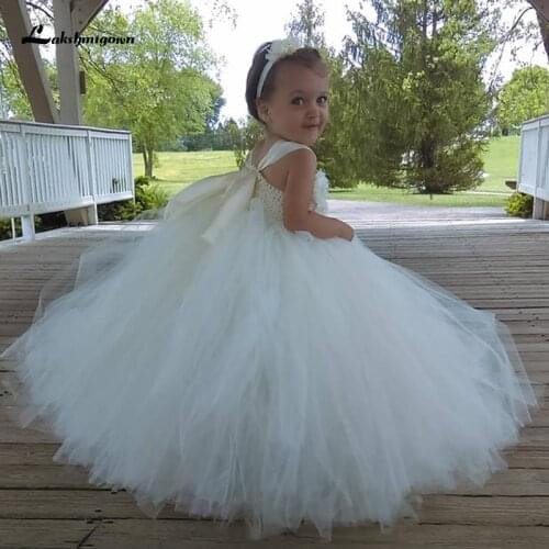 Lakshmigown Beautiful Tulle Flower Girl Dresses Sleeveless Princess Ribbon Dress with Peals and Bows vestido casamento menina