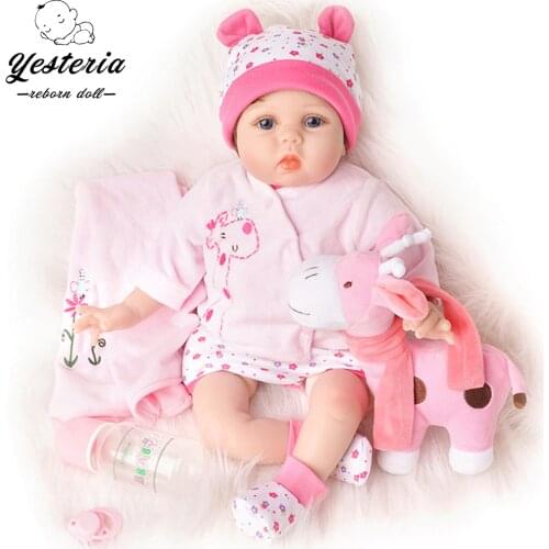 55cm Bebe Reborn Baby Doll Girl Newborn Lifelike Toy Kids Gift Silicone Vinyl Pink Outfit with Toy Giraffe Children Toys