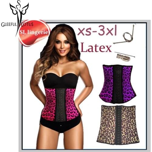 Leopard latex waist trainer plus size waist Trainer corset korsett for women corsets and bustiers fajas modeladoras reductoras