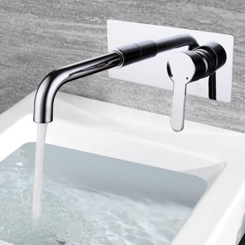 Wall mounted Chrome brass bathroom sink faucet Cold hot water mixer faucet with Embedded box