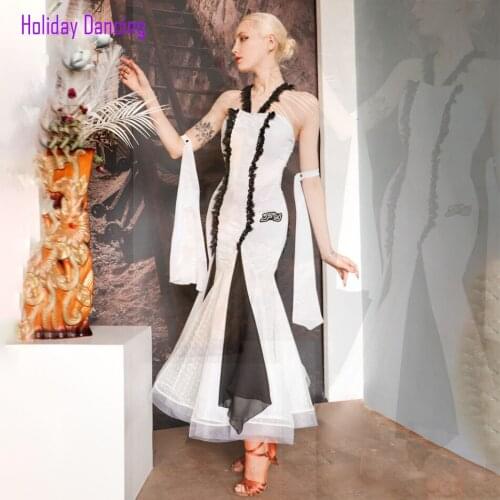 2021 New TL707 Latin Dance Dress Women Bare Shoulder Patchwork with Armwear Performance Modern Dance Dress Latino Dancewear