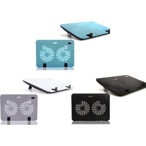 Metal Panel Dual Fan Notebook Cooler Laptop Cooling Pad Slim Stand for 15.6" PC P9YA