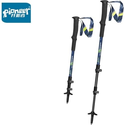 Pioneer 1pcs 57-135cm telescopic Trekking poles Lightweight Aluminum Alloy Ski Camping Hiking Walking cane with external lock