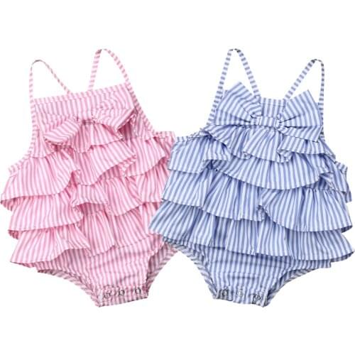 Infant Newborn Baby Girl Ruffles Romper Toddler Girl Jumpsuit Bow Playsuit Princess Baby Girls Costumes Summer