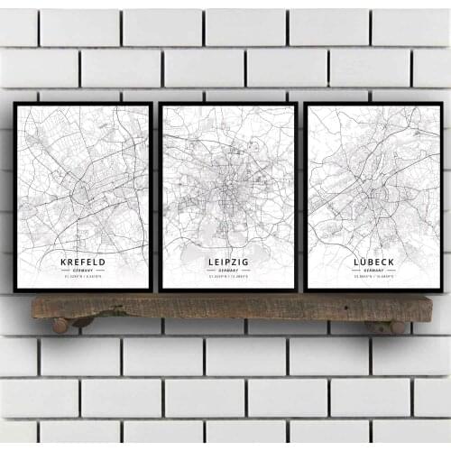 Krefeld Leipzig Lubeck Magdeburg Mainz Mannheim Monchengladbach Munich Munster Nuremberg Oberhausen Osnabruck Germany Map Poster