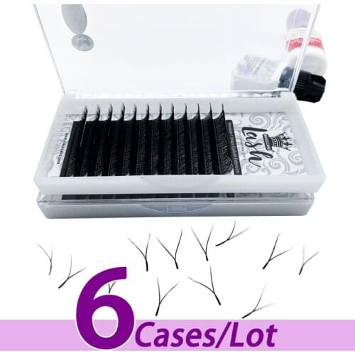 6pcs/lot MASSCAKU handmade yy lash extensions matte black faux mink eyelashes silk YY eyelash extension vegan supplies