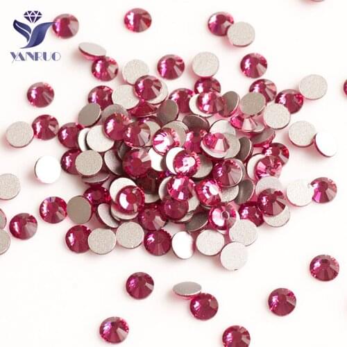 YANRUO 2058NoHF Fuchsia Glass Rhinestones Non Hot Fix Strass Flat Back Crystal Stones Glue On Rhinestone For Nails