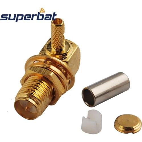 Superbat RP-SMA Crimp Jack(male pin) Right Angle RF Coaxial Connector 50 Ohm for Cable RG174 RG-188A RG316 LMR100