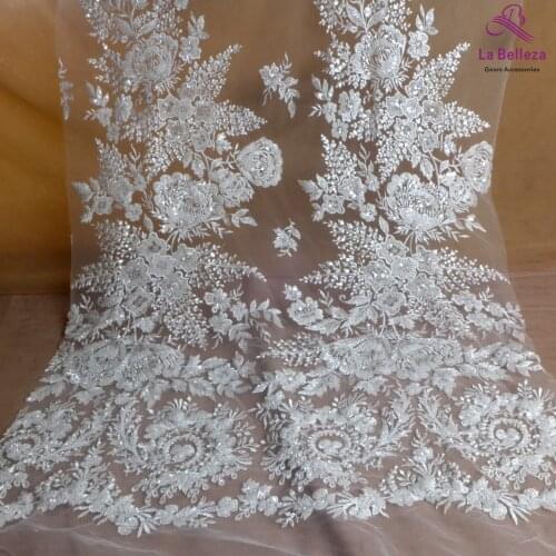 La Belleza 2021 Hight patterns bridal lace,white beaded lace fabric,ivory wedding dress lace fabric 51'' width 1 yard