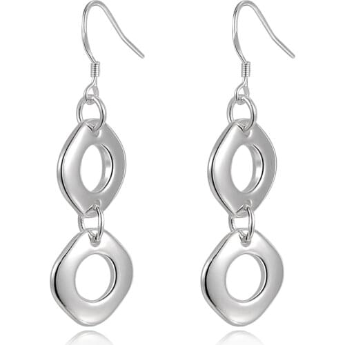 Factory price E24 wholesale Retro square link silver color earrings high quality fashion classic jewelry antiallergic