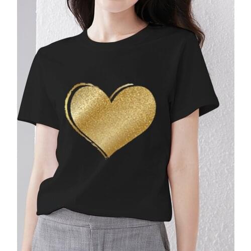 Black All-match Womens T-shirt O-neck Love Heart Pattern Series Tops Classic Ladies Short Sleeve Tee Dropshipping Women Clothes