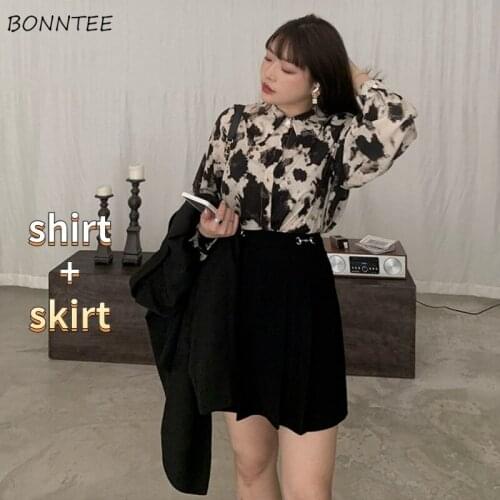 Dress Sets Women Plus Size 4XL Office Ladies Vintage Korean Style Chic Elegant High Waist Slim Chic Streetwear Mini Summer New