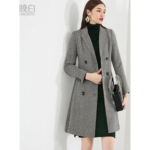 2021 winter new fashion simple professional slim fit slim medium long suit woolen coat women