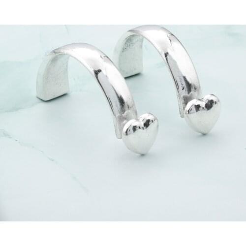 2pcs Silver Color 5mm Round Leather Heart Half Bangles For Making DIY Hooks Clasp Bracelets Gift Buckles Material Findings