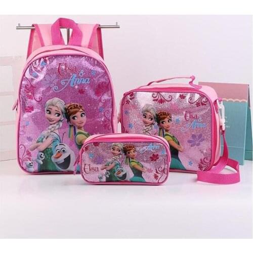 3pcs princess Disney children backpack lunch Elsa bag pencil cartoon case Frozen handbag girl boy gift bag for school student