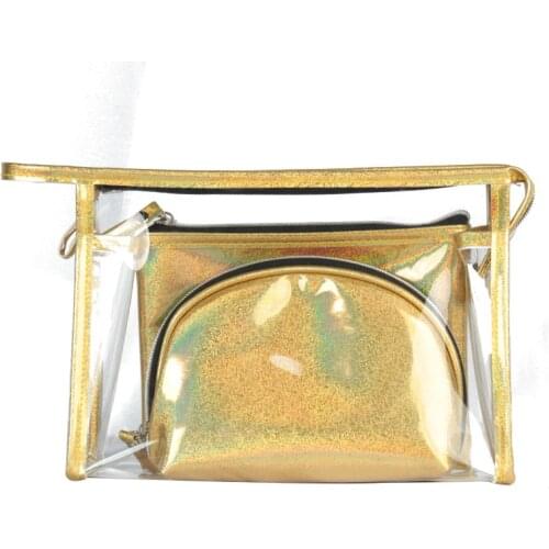 3pcs/set PVC Clear Laser Cosmetic Bags Travel Necessaire Organizer Transparent Make up Pouch Beautician Vanity Makeup Storage