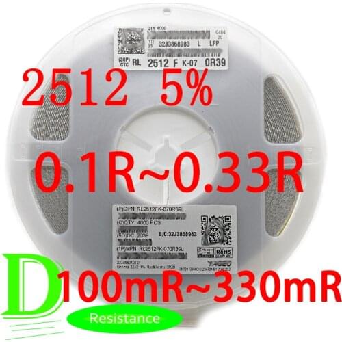 50PCS SMD Low Resistance Resistor 2512 5% RL2512JK-07 1W Series 0.1R 0.11R 0.13R 0.15R 0.16R 0.2R 0.22R 0.24R 0.27R 0.3R 0.33R