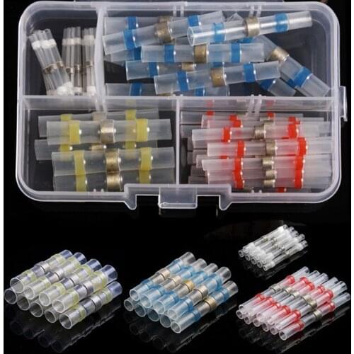 50PCS Waterproof Insulated Solder Seal Sleeve Splice Terminals Heat Shrink Electrical Wire Connector Butt Connectors Kit